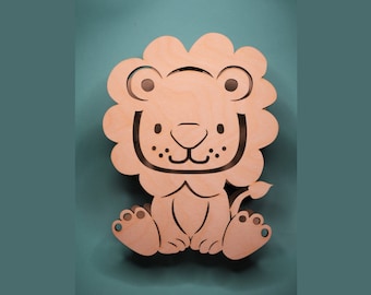 Wood nightlight. Wall decoration. Lion bedside lamp. Animal theme night light.  Gift for baby shower.  Nursery