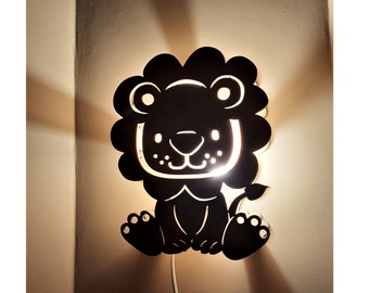Cute animal. Baby lion. Animal nightlight. Wooden night light. Lovely children's lighting.name lights room decoration. Gift for baby shower.