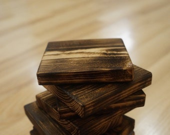 Rustic Burned Pine Wood Boards - DIY Craft Squares, Set of 10