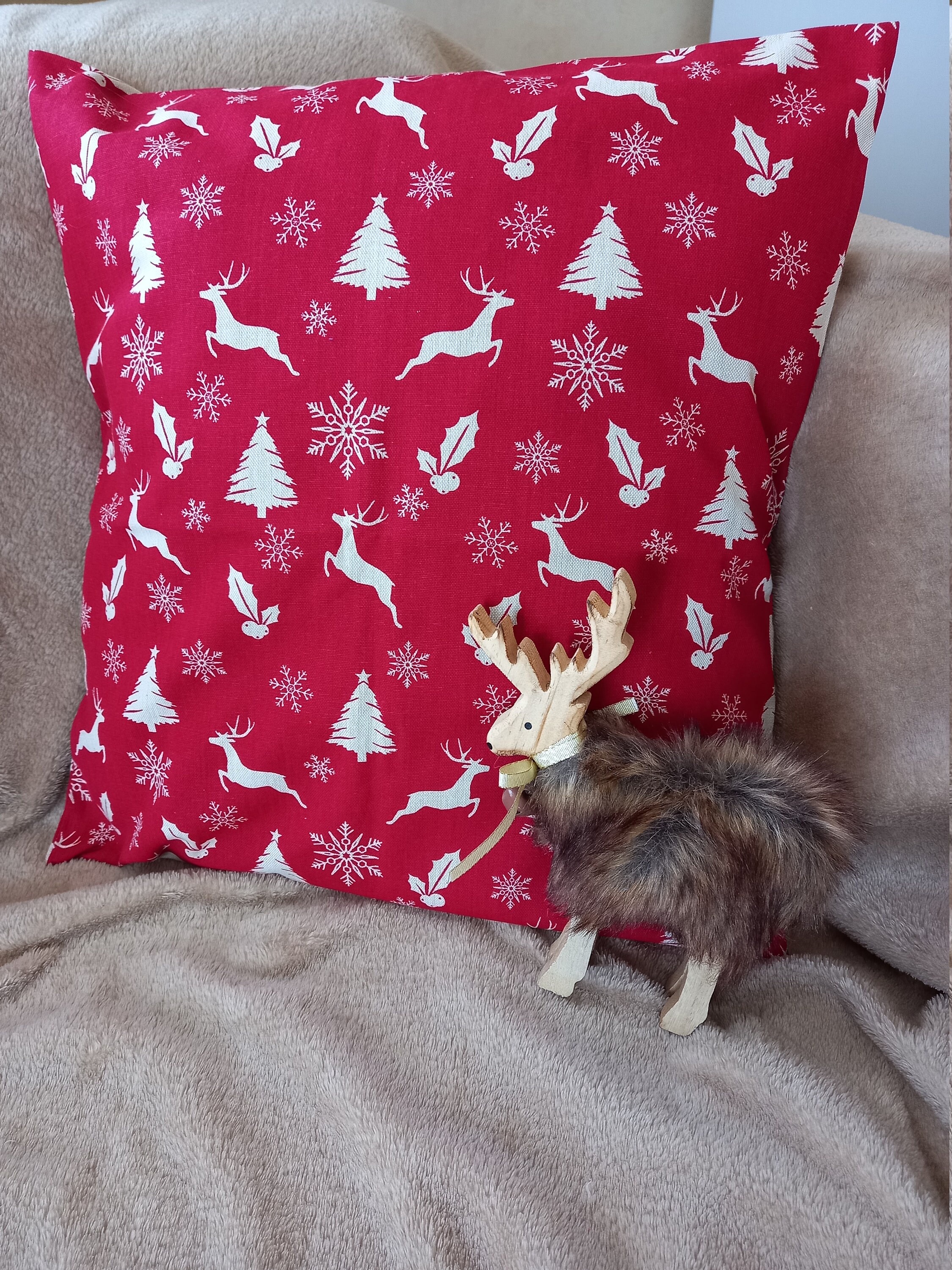 Housse de Coussin Cerfs Noël