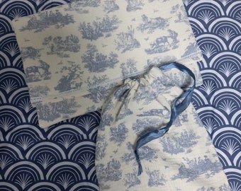 Pochette et sac pour la lingerie Toile de Jouy Bleu