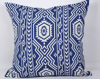 Fodera per cuscino blu geometrico: cuscino decorativo in cotone jacquard