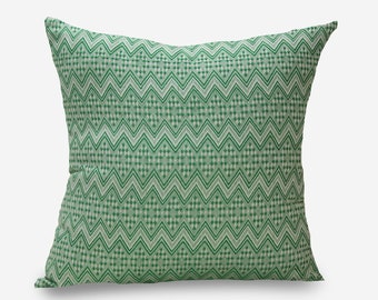 Green Boho Pillow Cover: Jacquard Pattern Cushion, Euro Sham