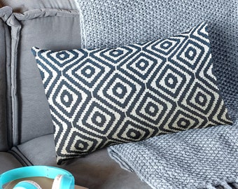 Blue lumbar pillow, navy lumbar throw pillow, rectangle cushion covers, geometric lumbar pillow case