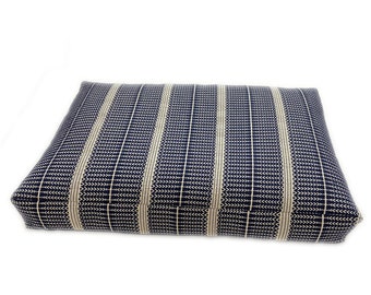 Custom Navy Blue Bench Cushion Cover: Jacquard Window Seat Pillow