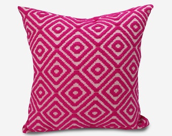Magenta Pillow Cover: Preppy Geometric Cushion, Handmade Cotton
