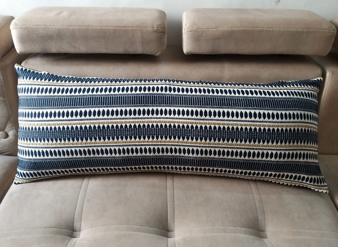 Extra Long Lumbar Pillow, 14 X 36 Pillow Cover, Blue Lumbar Throw