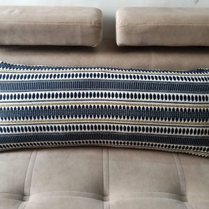 Striped Extra Long Lumbar Pillow Cover: Navy Blue Cotton (14x36)