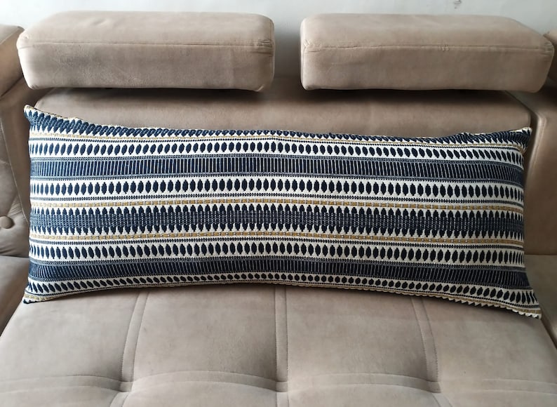 Extra Long Lumbar Pillow 14 X 36 Pillow Cover Blue Lumbar Etsy