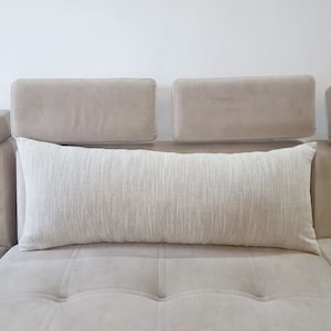 Long lumbar pillow for bed, cotton linen lumbar pillow solid, boho lumbar cushion cover 14x36, extra long lumbar throw pillow for bed
