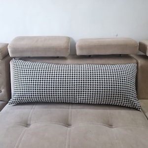 Extra long lumbar pillow for bed, lumbar pillow cover 14x36, houndstooth lumbar throw pillow, rectangle cushion, extra long pillow case