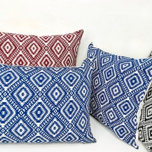 Pillow covers 24x16, 14x36 pillow cover, extra long lumbar cushion, rectangular cushion 16x26, royal blue, black and red lumbar pillow 12x20