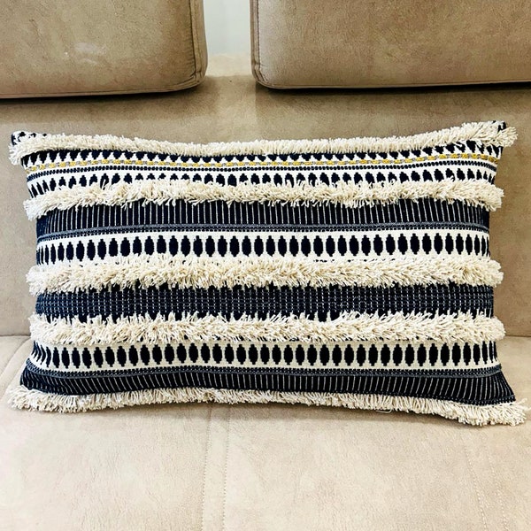 Cuscino lombare trapuntato: federa per cuscino in cotone a righe boho