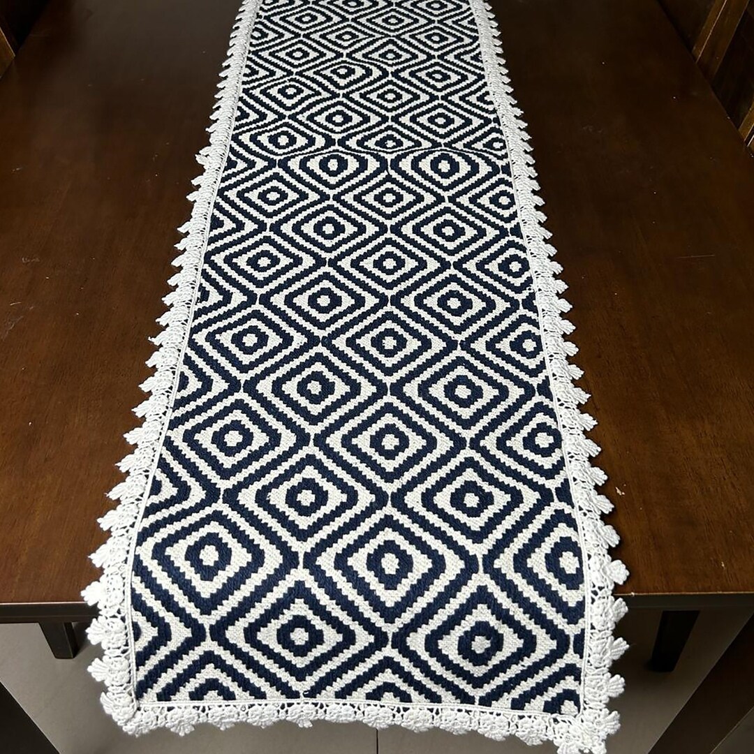 Buy Table Runner Blue and White, Custom Handmade Table Runner, Boho