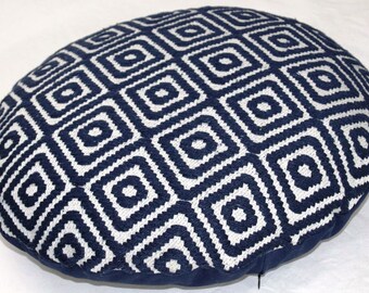 Blauer runder Bodenkissenbezug: Boho Jacquard Kissen