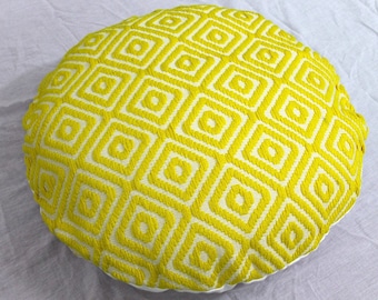 Lemon Yellow Geometric Floor Pillow Cover: Round Meditation Cushion