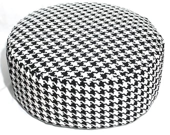 Houndstooth Round Pouf Cover: Jacquard Ottoman Slipcover
