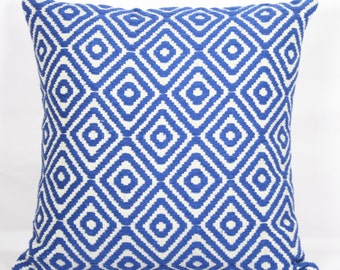 Koningsblauwe sierkussenhoes: boho-decor, jacquardkatoen