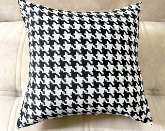 Houndstooth Pillow Cover: Black and White Cotton Throw Pillow