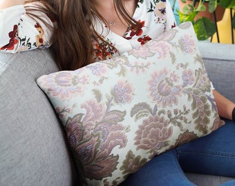 Damask Lumbar Pillow Cover: Elegant Floral Cotton Decorator Pillow