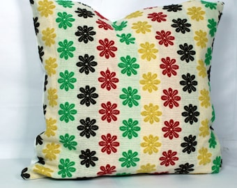 Floral Throw Pillow Cover: Handmade Jacquard Cotton, Multi-Color