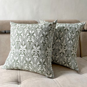 Sage green pillow case, damask green sofa cushion cover, unique euro sham, fall pillow covers, designer throw pillows covers