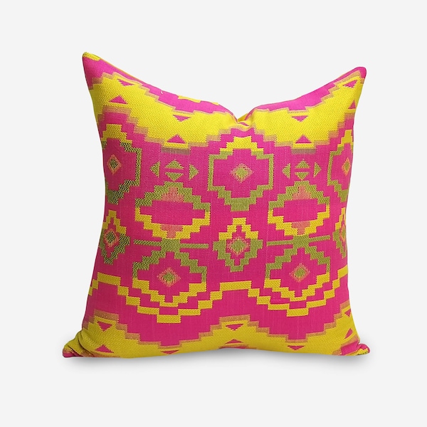 15x15 pillow covers, decorator pillow covers, pink, yellow pillow, ikat pillow covers, cushion cover, throw pillow covers, pillow cases