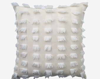 Handmade Beige Cotton Throw Pillow Cover: Dobby Texture