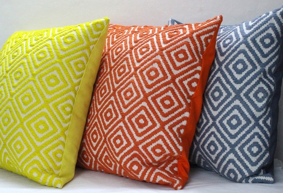 Throw Pillow Covers 20x20 Orange Grey Yellow Euro Shams Etsy