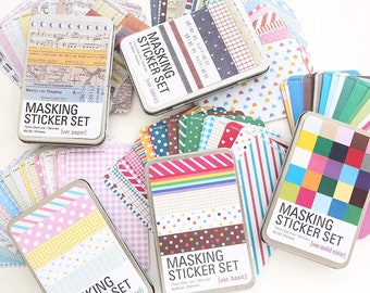 Washi Tape Sticker Sheets in Tin Box - Set of 27 Sheets - Choose From Five Different Patterns - Great for Journaling, Scrapbooking, and more