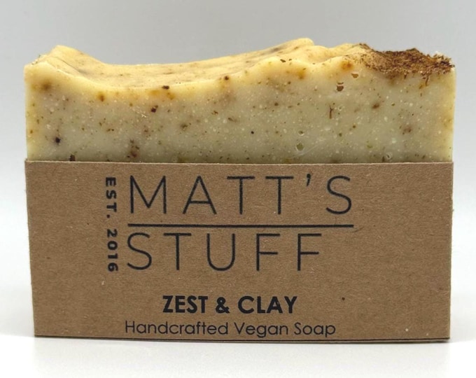 Zest and Clay Vegan Soap Bar, Kaolin Clay, Cocoa Butter, Orange Peel