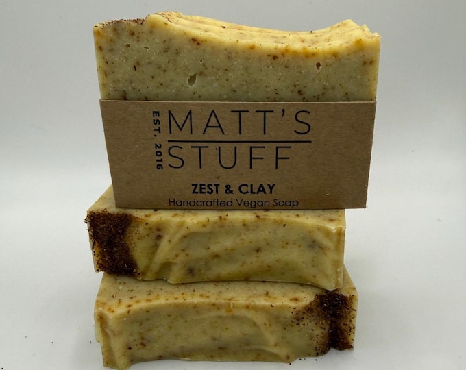 Zest and Clay Exfoliating Soap Bar Cocoa Butter Cold Process Natural Vegan Handmade