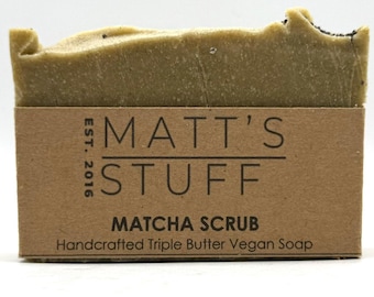 Handgefertigte Matcha Peeling Seifenbar mit 3Butter Vegan Peeling Luffa