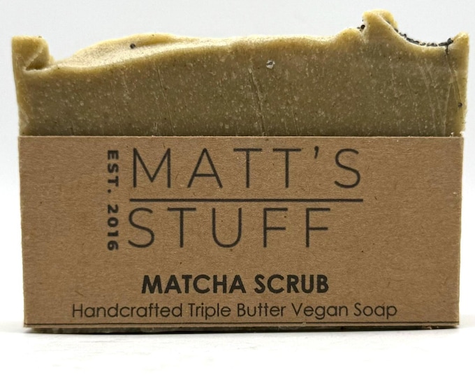 Handcrafted Matcha Scrub Soap Bar: Triple Butter Vegan Exfoliating Loofah