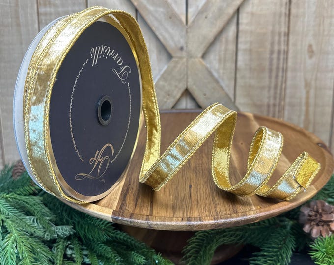 10 Yards, .75 Inch, Flashy Velvet Gold Wired Ribbon, Designer Ribbon ...