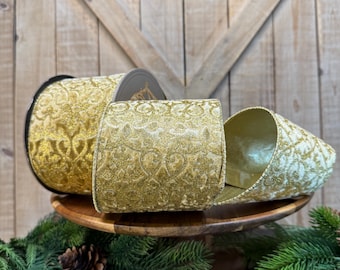 Gold Velvet Treillage Ribbon, 4 Inch, 10 Yards Designer Ribbon, D Stevens, Designer Ribbon