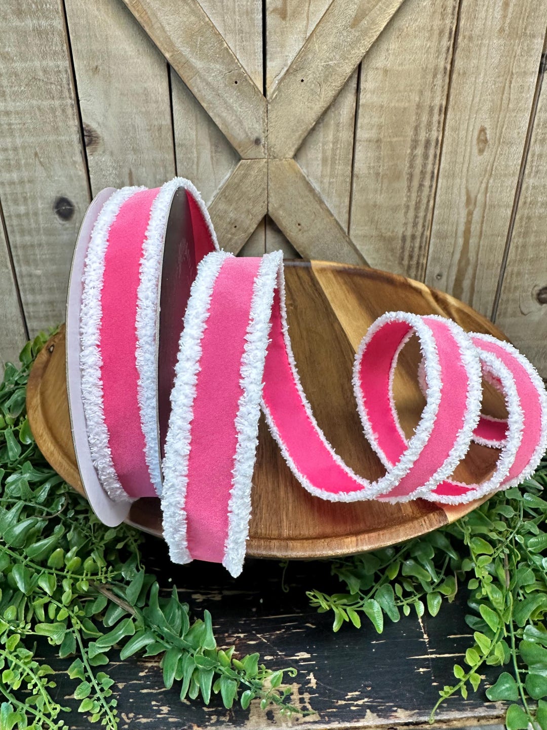 Bold Bunny Designer Wired Ribbon, Bubblegum Wired Ribbon With White ...