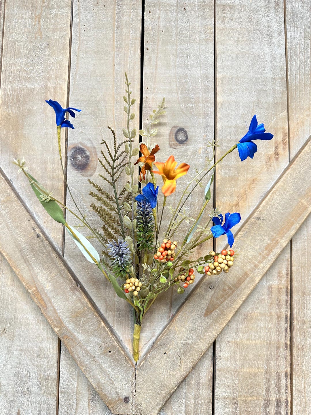 12 Inch Navy Blue and Rust Mixed Floral Pick, Berry Spray, Floral ...
