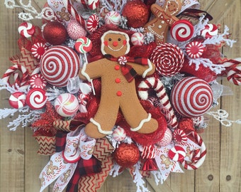 Extra Large Christmas Wreath, Gingerbread Man Wreath, Candy Wreath, Holiday Wreath, Cookie Wreath, Winter Wreath
