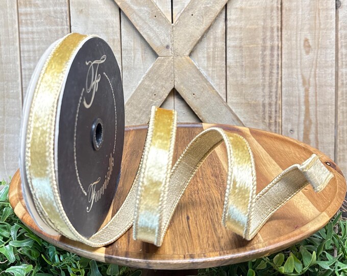 Gold Designer Ribbon 10 Yards, .75 Inch, Gold Velvet Wired Ribbon, Designer Ribbon ...