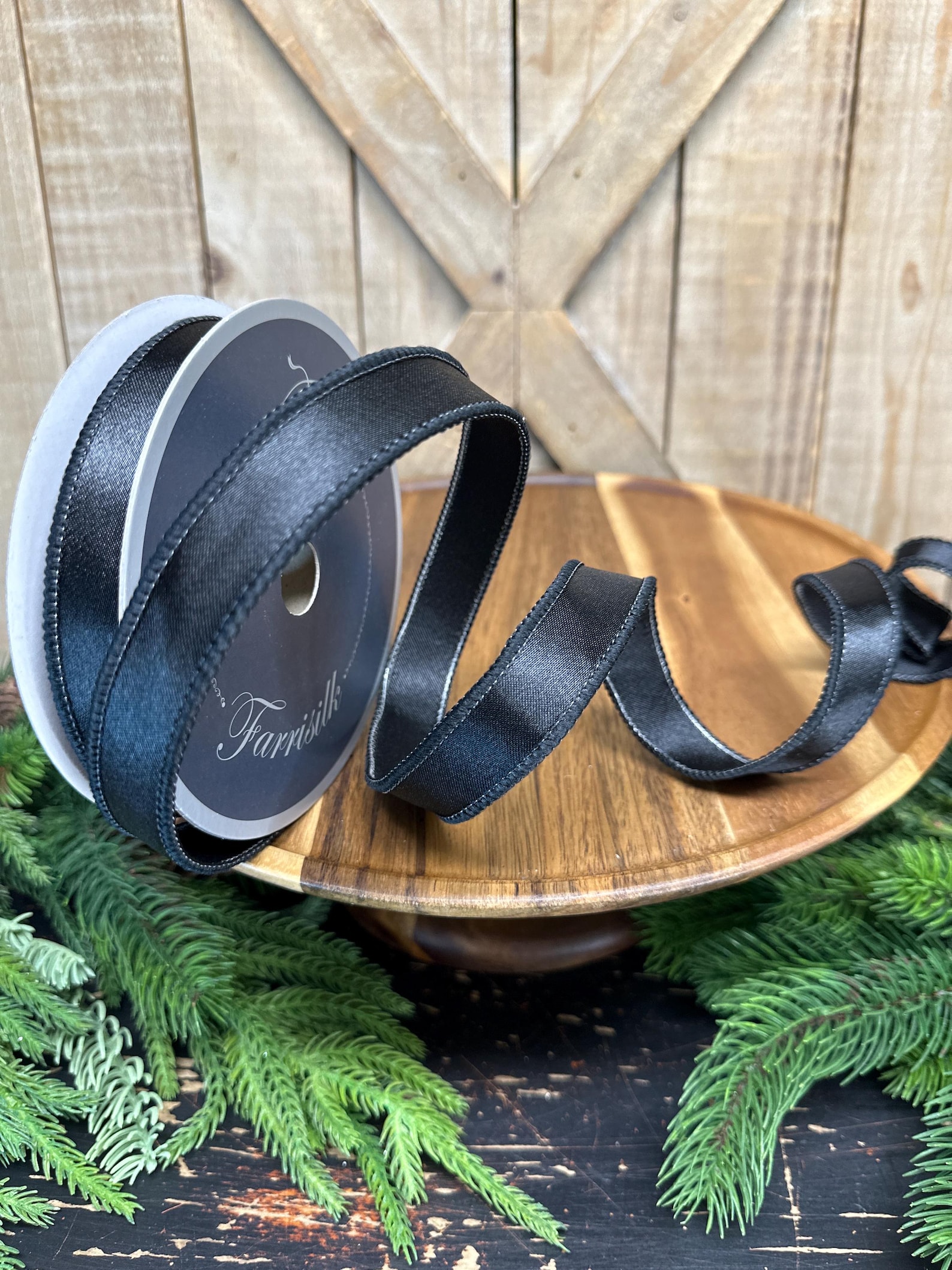 1 Inch, Black Satin Wired Ribbon, 10 Yards Designer Ribbon, Farrisilk ...