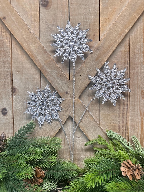 Gem Snowflake Spray, Silver Spray, 25 inches Tall, Floral Spray, Holiday Decor, Tree Decor, Christmas decor