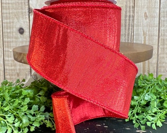 Red Ruffled Ribbon Farrisilk, 10 Yards, Red Sheered Ruffle Wired Ribbon, 3 Inch Ribbon, A ...