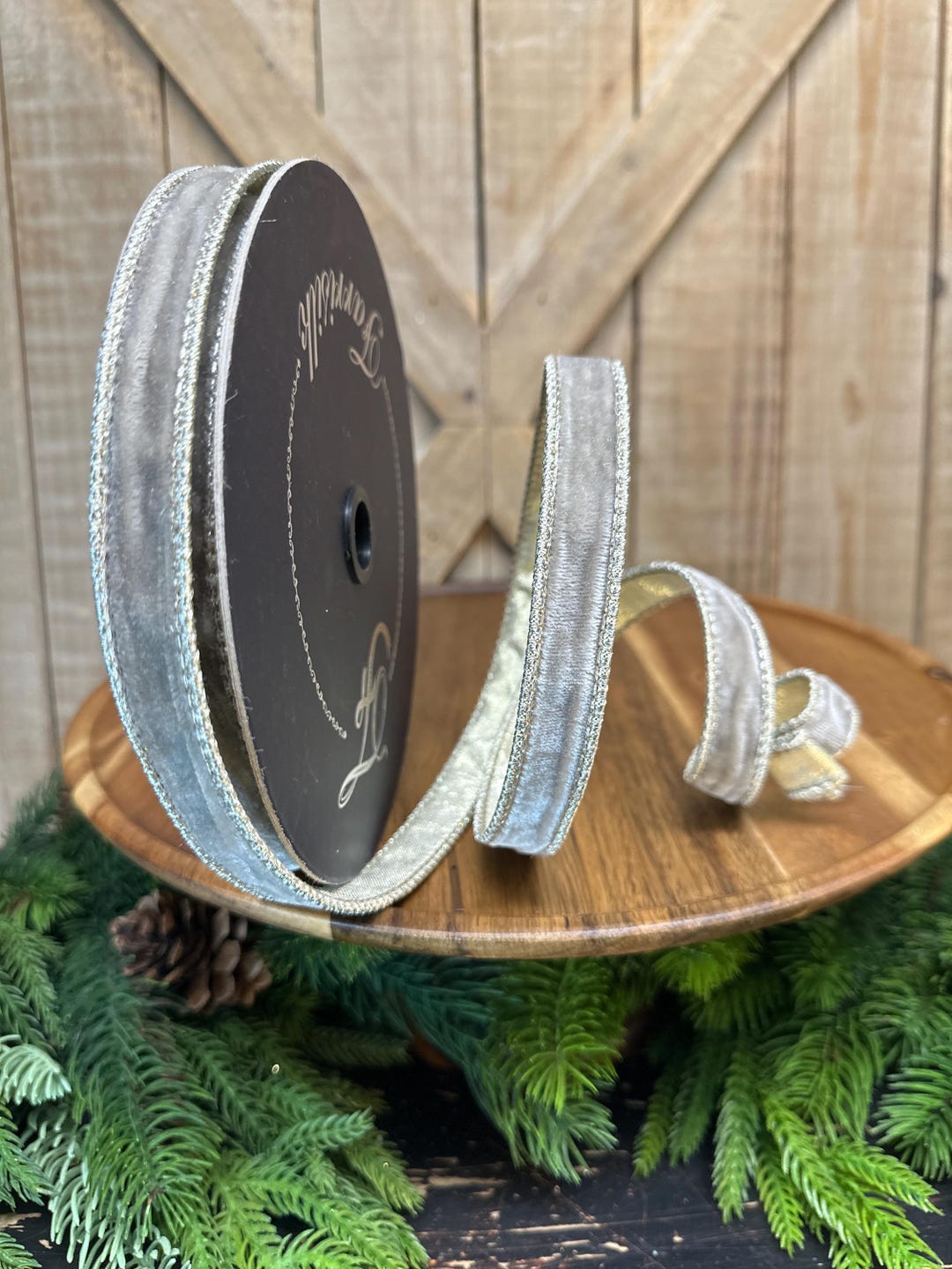 10 Yards, .75 Inch, Platinum Velvet Luster Wired Ribbon, Designer ...