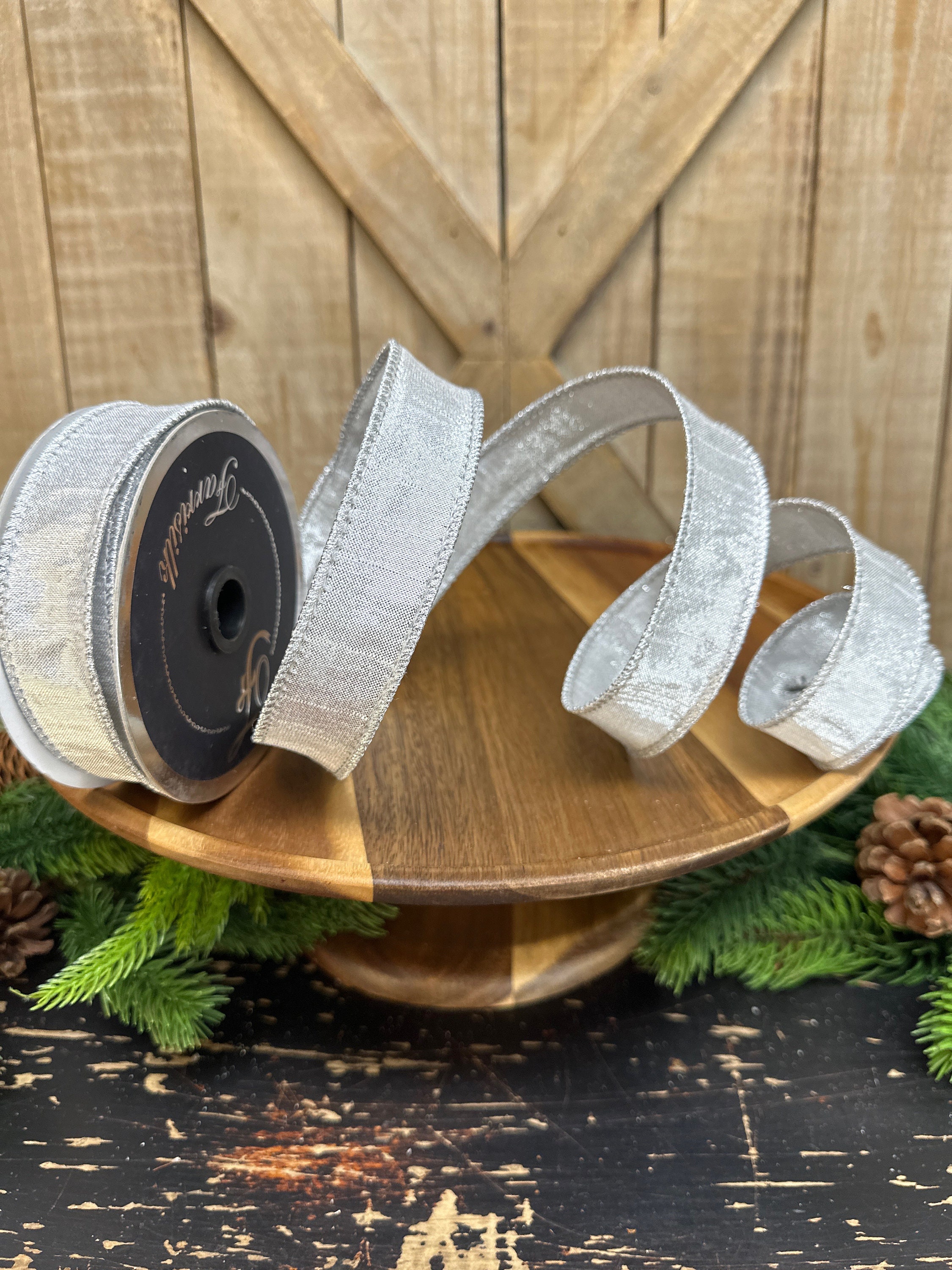 1 Inch, Silver Luster Wired Ribbon, 10 Yards Designer Ribbon, Farrisilk ...
