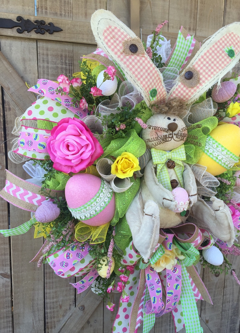 Holiday Wreath Welcome Wreath Easter Wreath Welcome Spring Easter Bunny Bunny Wreath Spring Wreath Extra Large Easter Wreath