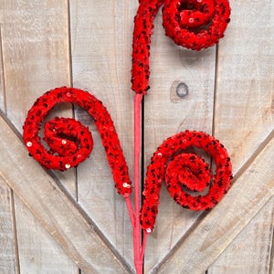 28 Inch, Red Velvet Sequin Curly Spray, Tree Decor, Wreath Attachment, Centerpiece decor, Party Supply
