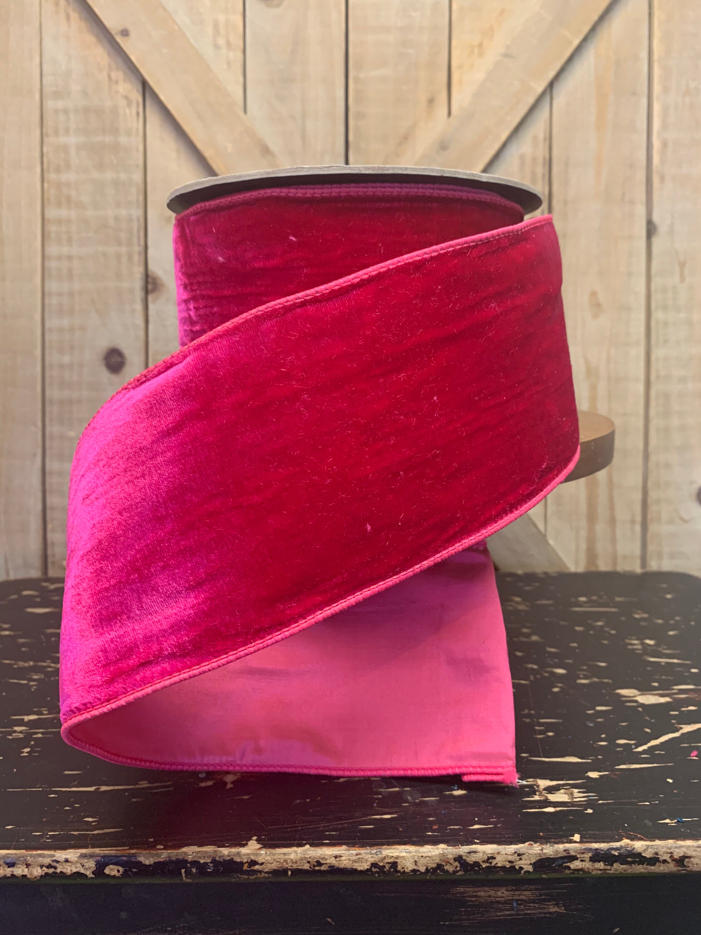 10 Yards 4 inch Hot Pink Velvet Ribbon Wired Ribbon A roll Etsy