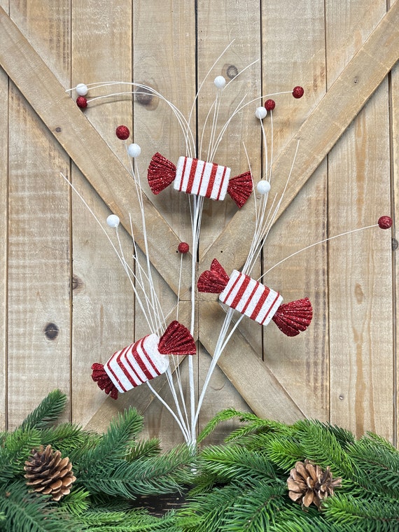 30 Inch, Red and White Candy Spray, Wreath Supplies, Christmas Decor, Tree  Decor 