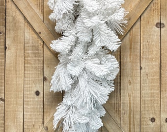 32 Inch, Flocked White Pine Teardrop Swag, Christmas Swag Base, Pine Swag Base, Swag for Door, Pine Base for Swag Making, 85875TD32